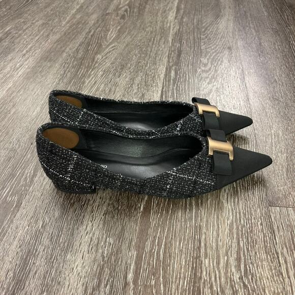 C. Paravano Aida Tweed Pointed Toe Flats Black Gold Metal Bow US 9 Workwear EUC - Picture 15 of 16